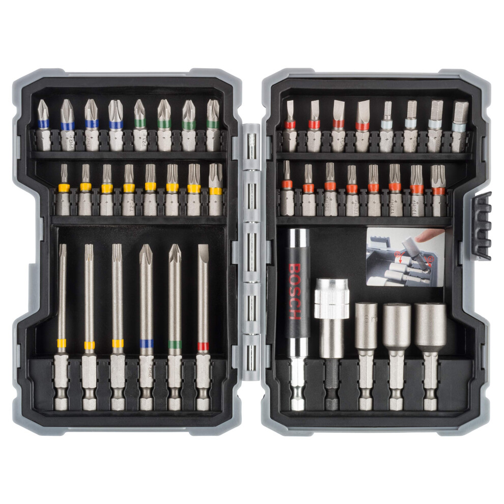 Bosch Professional 43 - Piece Screwdriver Bit and Nutsetter Set (Drill Accessories), Colour Coded, Variety Pack