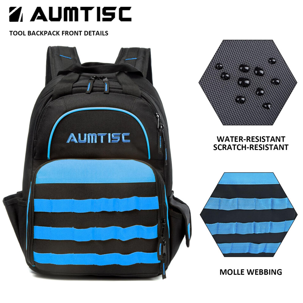 AUMTISC Electrician Tool Backpack Heavy Duty Durable Tool Bag Technician Tool Storage with Multi Pockets Storage Organiser 16in x 11in x 9in Blue on OnBuy