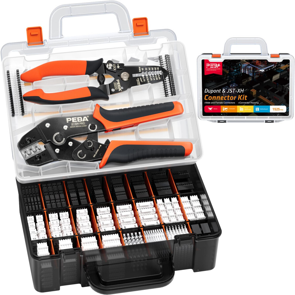 Peba Crimping Pliers For Micro Plugs, 26 Types 2.5Mm Jst-Xh And 2.54Mm Dupont Connectors Assortment Kit, Micro Connector Pin Crimping Tool 5051217134991