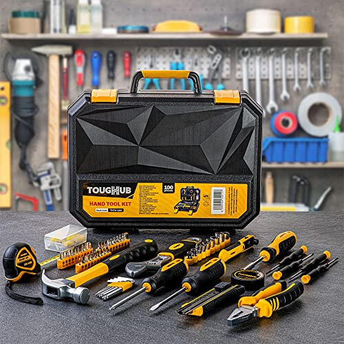 ToughHub 100 Pcs Tool Kit Set Box ? Durable Plastic Multi-Purpose Household & DIY Tool box ?Tool Organizer Including High Quality Tools? Complete Tool 1