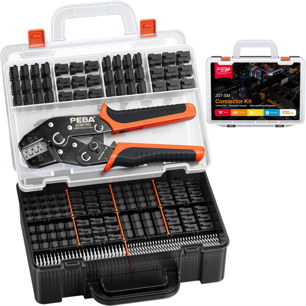 Peba Crimping Tool Connector Set - 14 Styles Jst-Sm 2.5Mm Connectors And Crimp Pins Assortment Kit, Jst Crimping Pliers 0.05-0.5Mm?(Awg 30-20) For Jst 5051217134922