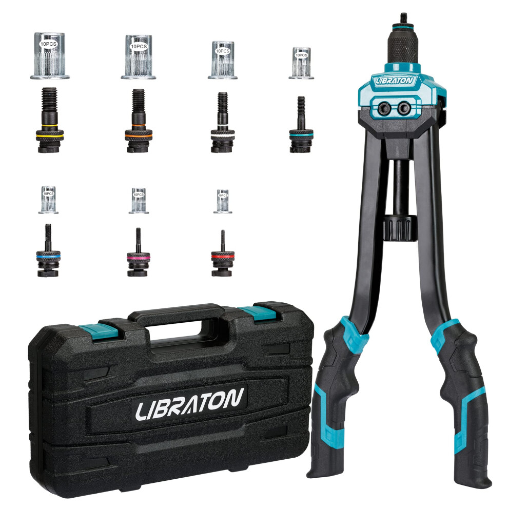 Libraton 16" Rivet Nut Tool, Rivet Nut Gun, Hand Rivet Nut Setter With 70Pcs Rivet Nuts, 7Pcs Metric Interchangeable Mandrels And Carrying Case, Easy 5051217137183