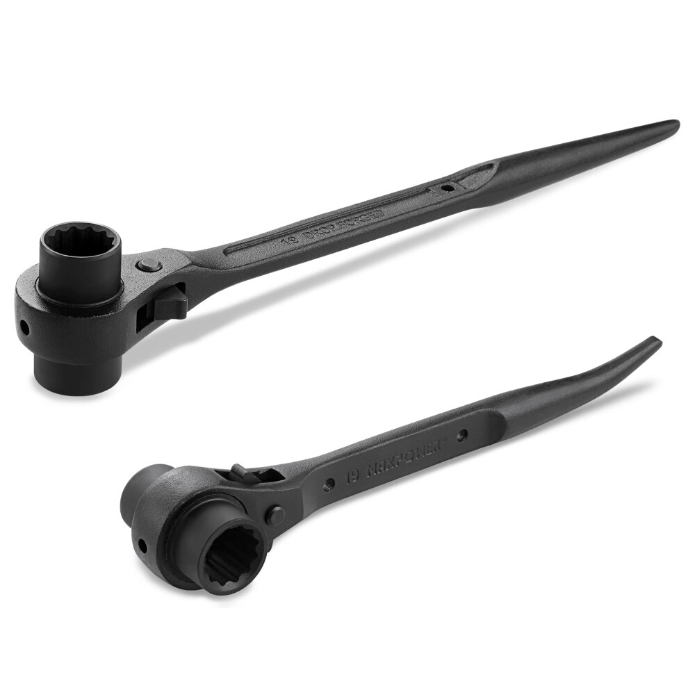 Maxpower Spud Ratchet Set 2Pcs, Straight Spud Scaffold Spanner Wrench 19Mm X 21Mm & Offset Spud Ratchet Podger Spanner 17Mm X 19Mm 5051217137251