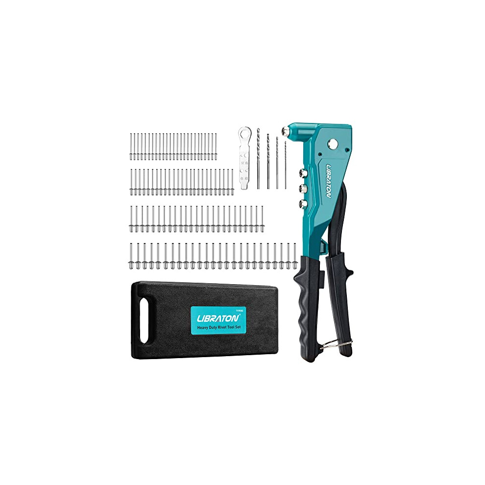 Libraton Heavy Duty Rivet Gun, Pop Rivet Gun Set, Professional Hand Riveter, Manual Riveting Tool With 100Pcs Rivets And 4 Interchangeable Heads, For 5051217132416