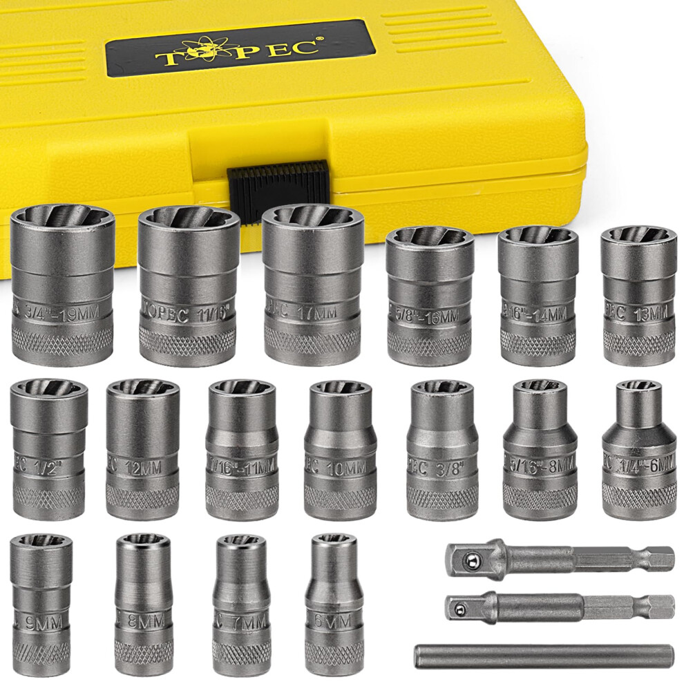 20Pcs Extended Version Bolt Extractor Set, Impact Bolt & Nut Remover Set, Stripped Lug Nut Remover, Extraction Socket Set For Removing Damaged, 5051217135967