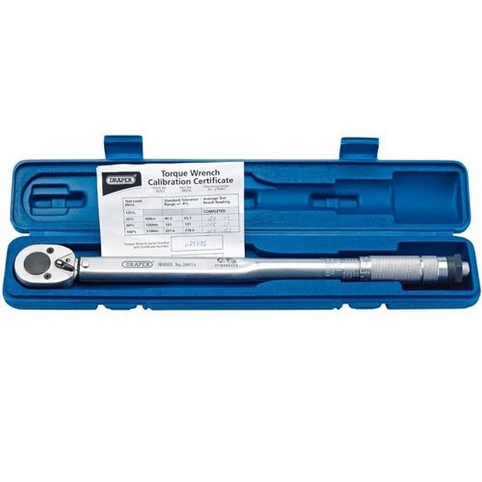 Draper 1/2" Square Drive Ratchet Torque Wrench | Micrometre Reversible Hand Tool | 30Nm-210Nm Mechanics Car Tools | Professional Blow Mould Storage