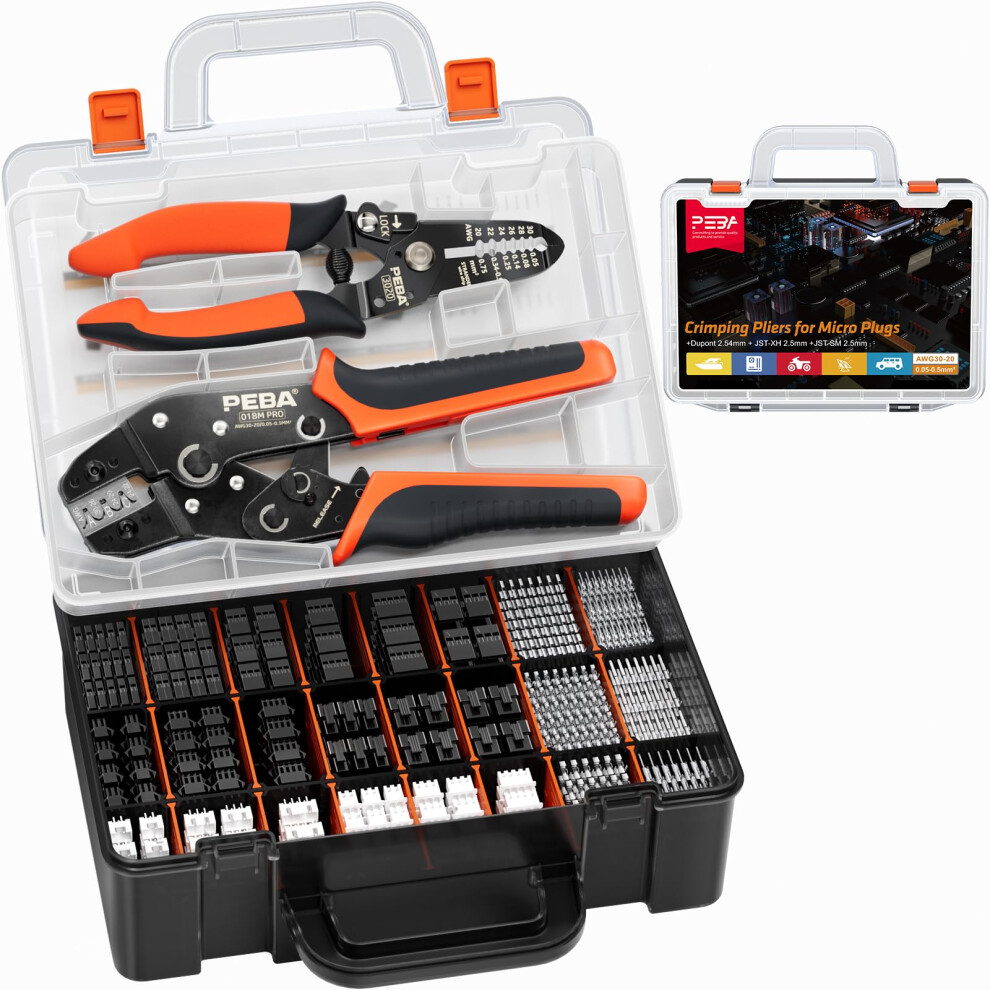 Peba Crimping Tool Connector Kit, 24 Types Jst-Xh/Jst-Sm 2.5Mm/Dupont 2.54Mm Connectors, Crimper Pliers, Wire Strippers | Awg30-20 Ratcheting Crimper 5051217134908