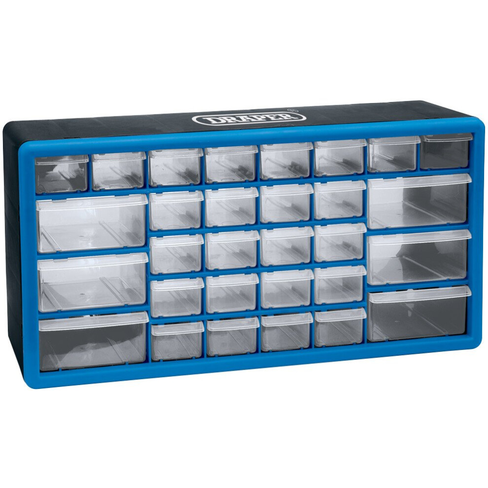 Draper 30 Drawer Garage Plastic Storage Unit | Tool and Parts Storage | Garage Workshop Storage Organiser | Wall Mountable | 12015