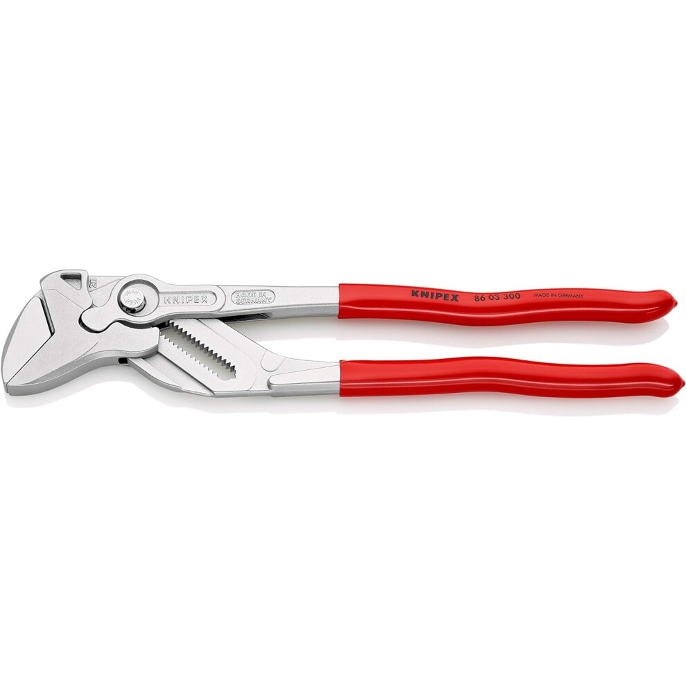 KNIPEX Pliers Wrench, Chrome-Plated, 300 mm, Grips Continuously Up to 68 mm, Fine Adjustment by Button Push, Adjustable Wrench, 86 03 300