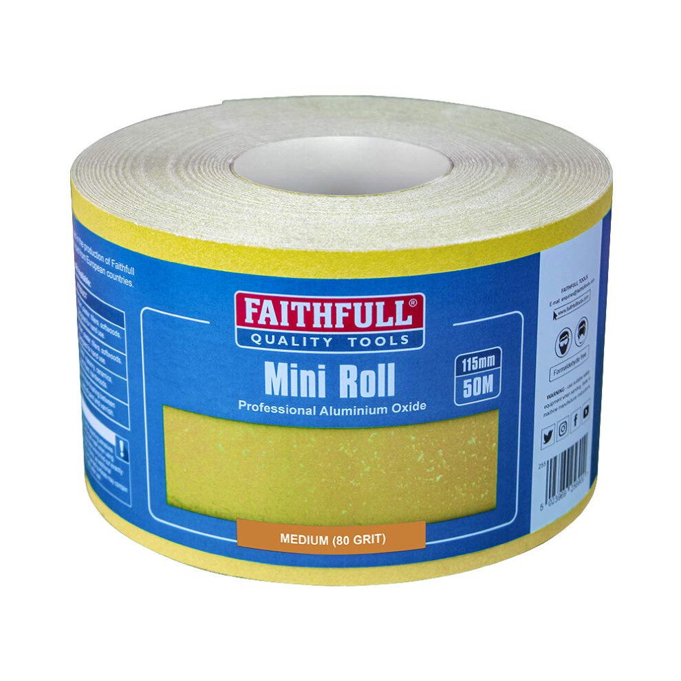Faithfull Faiar11580y 50M Medium (80 Grit) Sandpaper Roll (Std) 115Mm X 50M Yellow