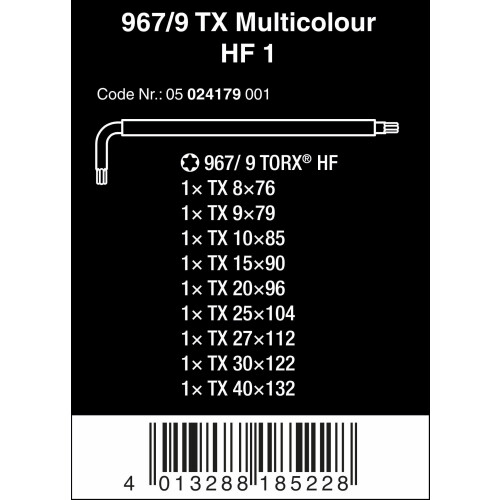 Wera 967/9 TX Multicolour Holding Function L-Key Set of 9 (TX8-TX40) 1