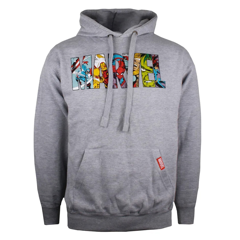 (M, Sports Grey) Marvel Mens Characters Logo Hoodie