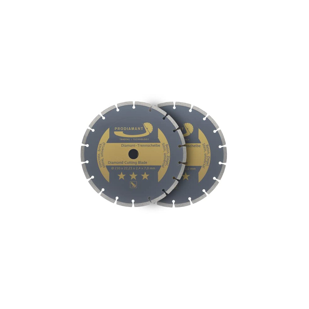Prodiamant Set Of 2 Universal Diamond Cutting Disc 230Mm 9Inch X 22.2 Mm Concrete, Stone, Brick 9 Inch Diamond Disc 7Mm Segment 5051217140251