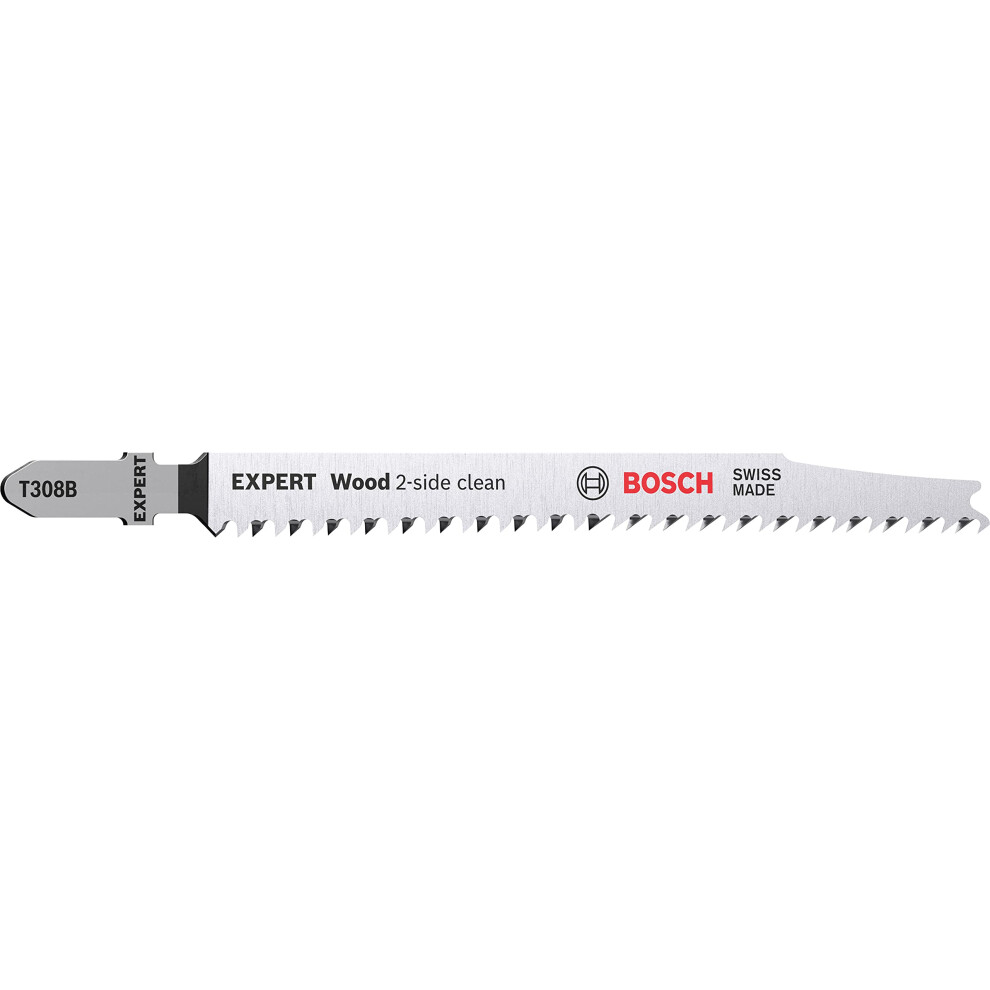 Bosch 25x Expert ?Wood 2-Side Clean? T 308 B Jigsaw Blade (for Plywood, Solid wood furniture board, Length 117 mm, Professional accessories jigsaw)