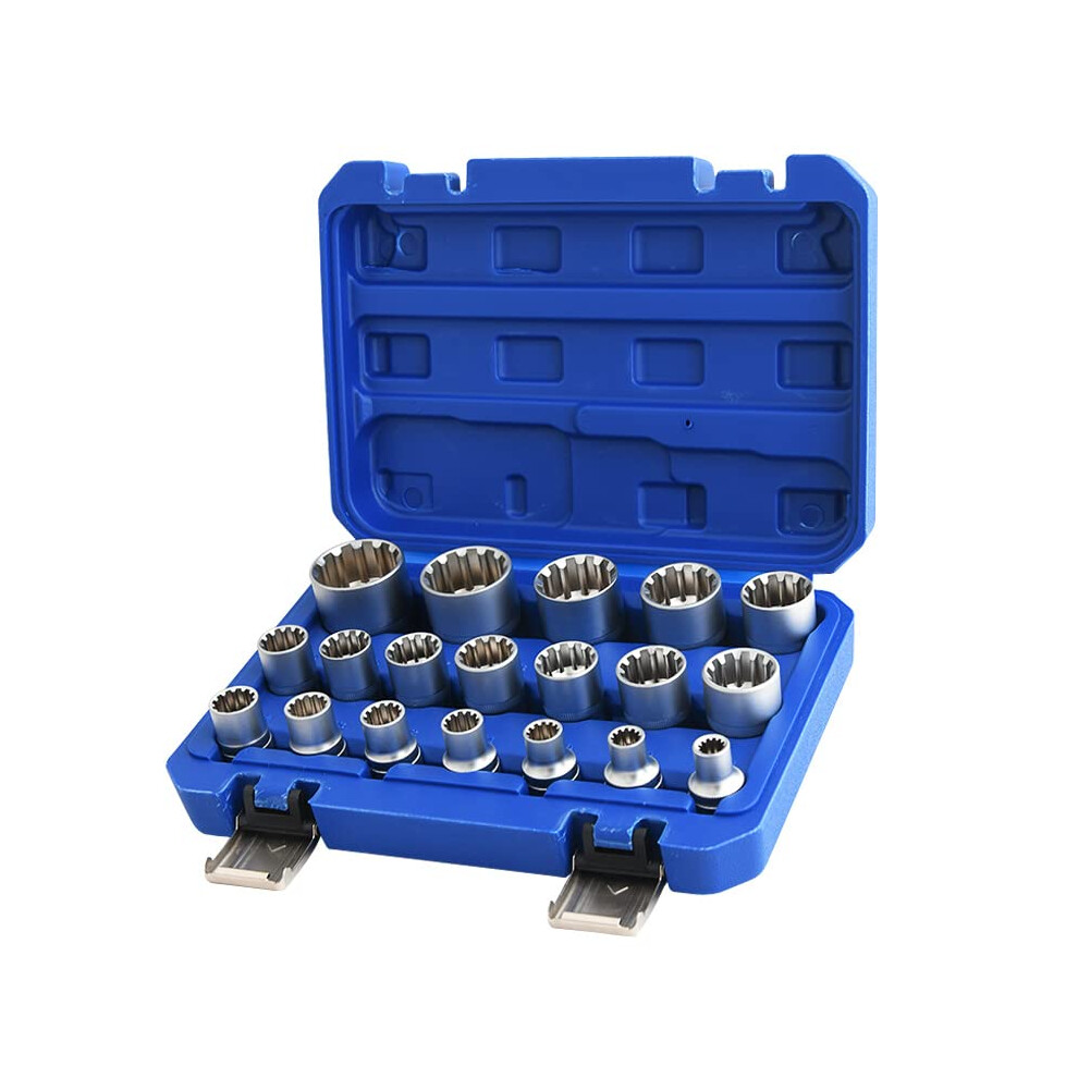 Spline Socket Set 1/2" Drive Universal Metric 8-32Mm 12-Point Cr-V Socket Kit 19Pcs 5051217141418