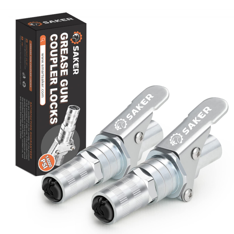 Saker Grease Gun Coupler-Upgrade To14000 Psi,Duty Quick Release Grease Couplers,Compatible With All Grease Guns 1/8" Npt Fittings(2 Pcs) 5051217141784