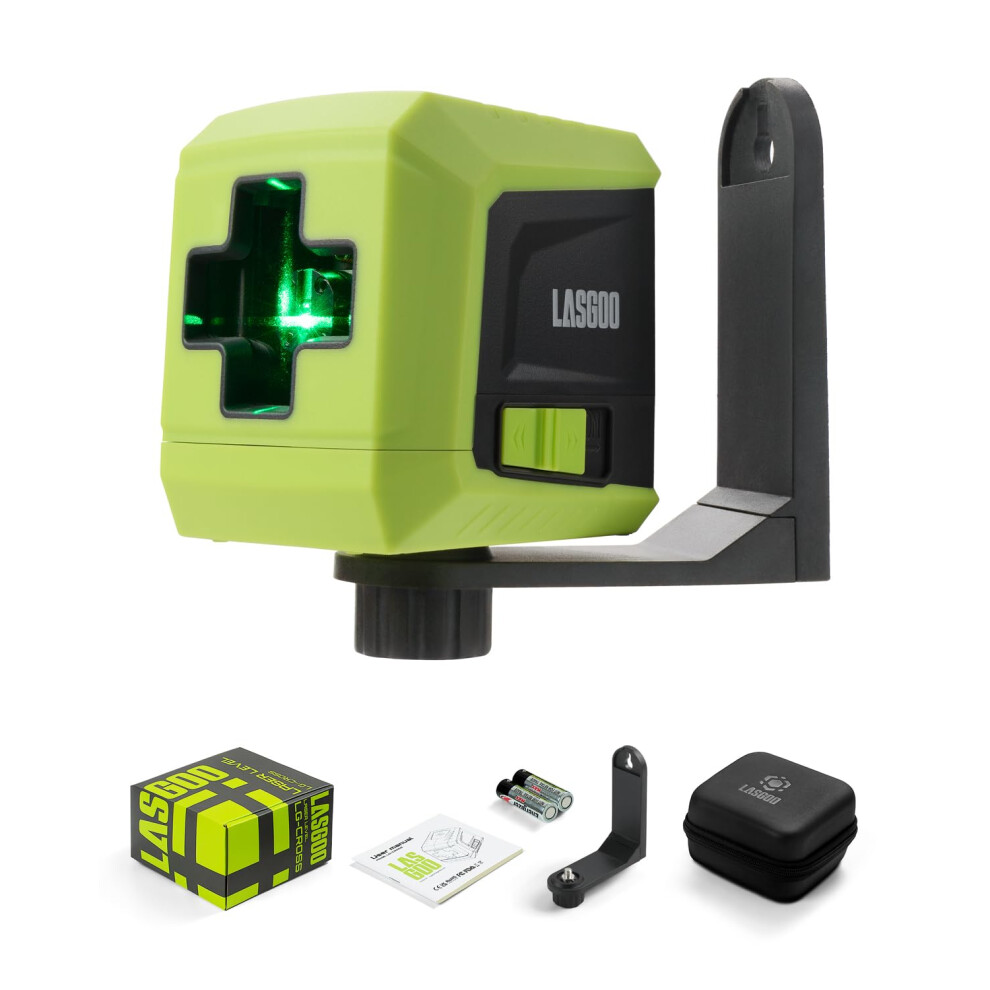 LASGOO Laser Level Self Leveling, Green Cross Laser Line with Vertical and Horizontal for Picture Hanging and Construction, Magnetic Rotating Stand