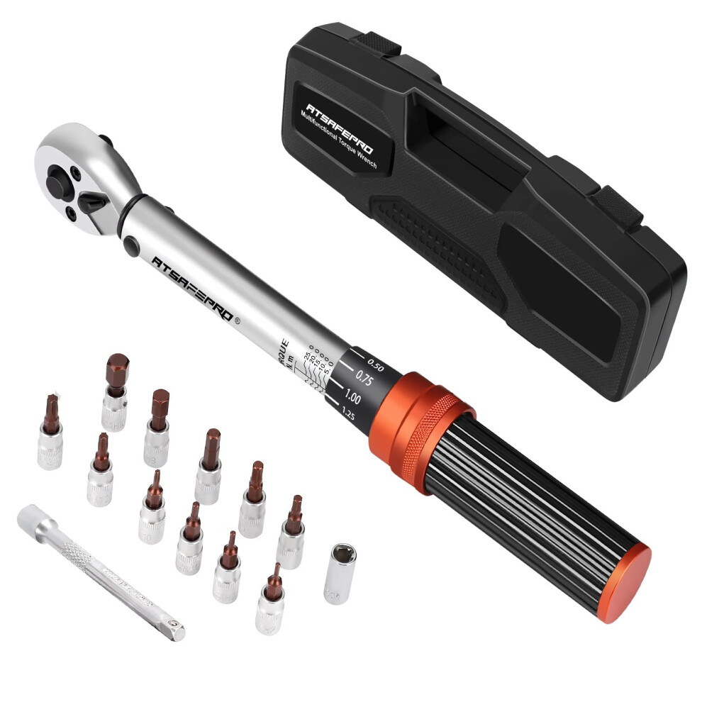 Atsafepro Bicycle Torque Wrench Set 5-25 Nm, 1/4 Inch Drive Click Torque Wrench Set With Dual Direction Adjustable 72 Tooth For Bike And Motorcycle 5051217141852