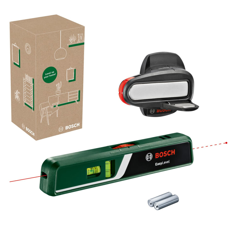 Bosch laser spirit level EasyLevel with wall mount (laser line for flexible alignment on walls and laser point for easy height transfer, in E-Commerce