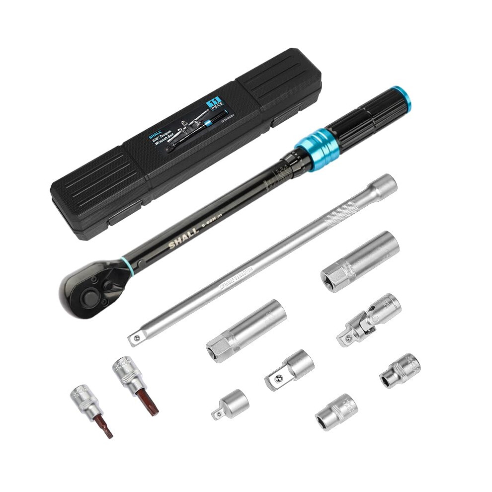 Shall 11-Piece 3/8" Torque Wrench Set, (5-60Nm) Dual Direction Adjustable 72 Tooth For Suitable For Car And Motorcycle Maintenance,With Extension Pole 5051217141999