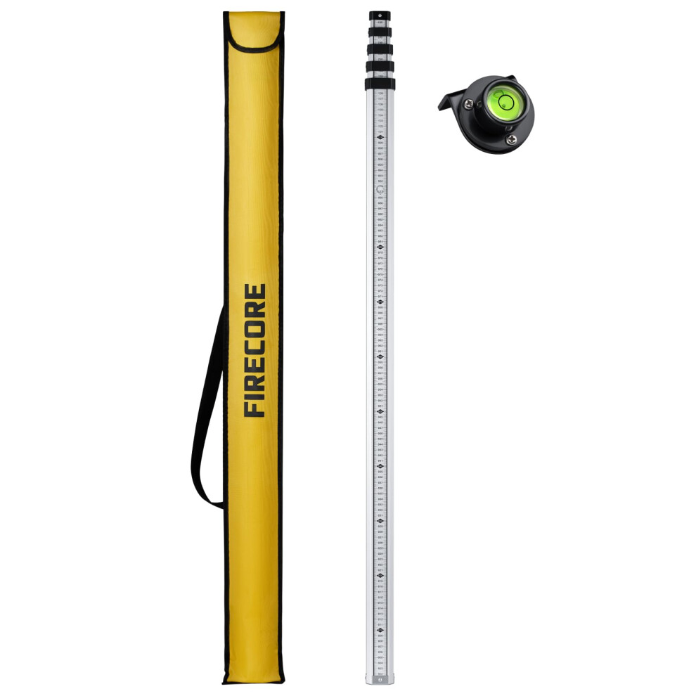 Firecore levelling staff, telescopic levelling staff 5m, aluminium measuring rods for cross line lasers and rotating lasers, measuring staff with