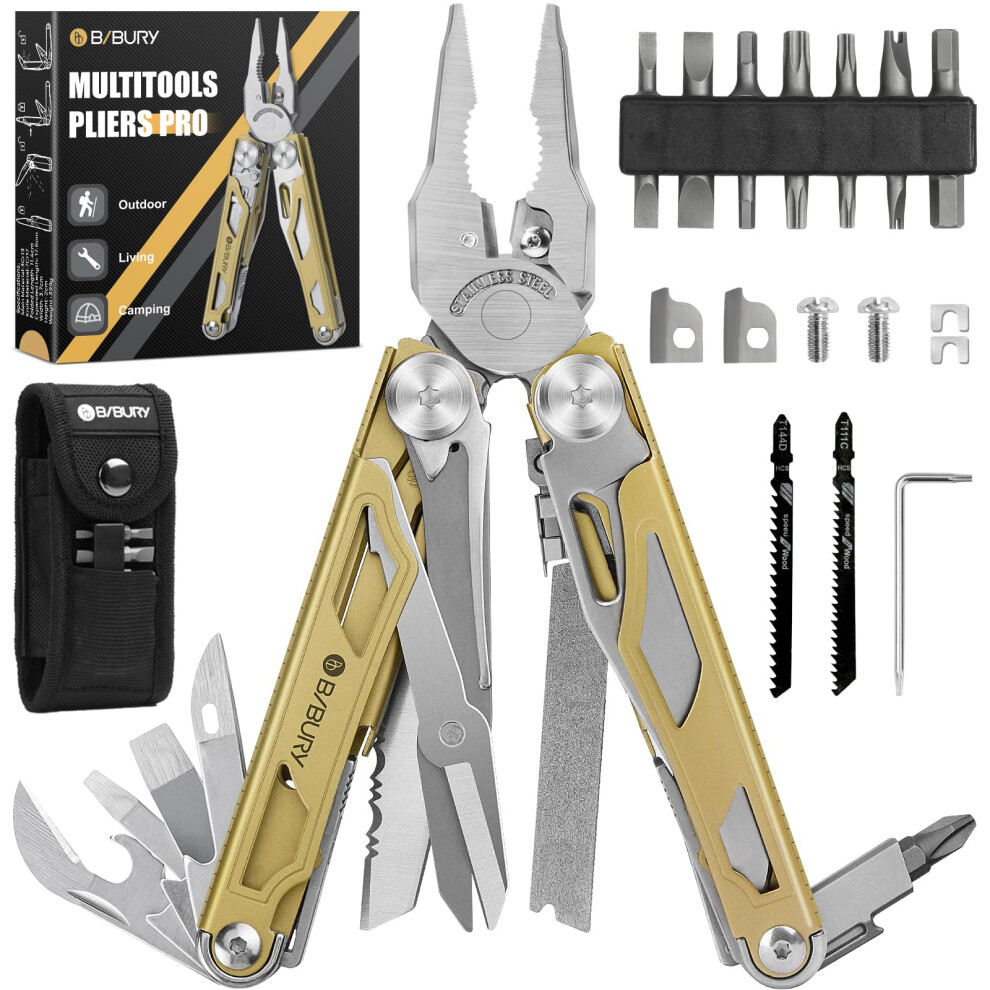 BIBURY Multitools, Multi Tool Foldable Pliers with Upgraded Scissors and Screwdriver Set, Stainless Steel Multitools, Ideal for Camping, Outdoor,