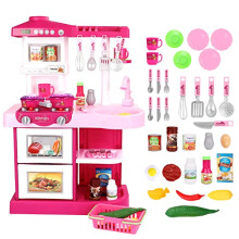 deAO My Little Chef Kitchen Play Set with 30 Accessories for Children, Features Light and Sound for Children (Pink)