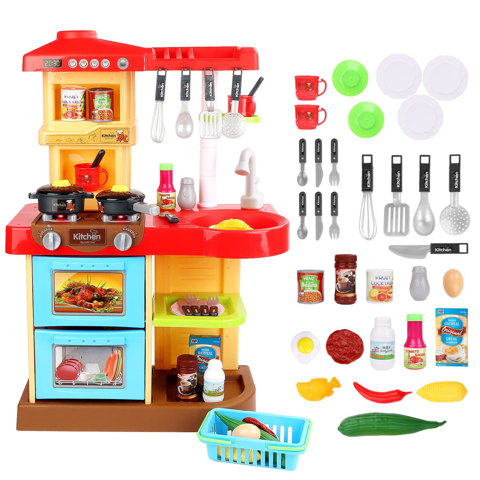 deAO Toddler Kitchen Playset My Little Chef With 30 Accessories Role Playing Game for Children (RED)