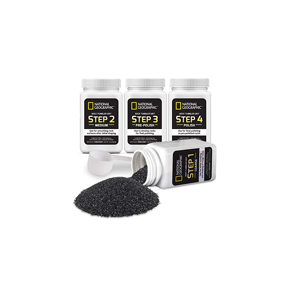 NATIONAL GEOGRAPHIC Rock Tumbler Grit and Polish Refill Kit - Tumbling Grit Media, Polish Up to 9 kg of Rocks, Works with any Rock Tumbler Machine or