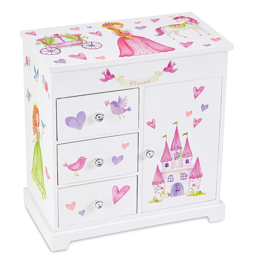 Jewelkeeper Unicorn Musical Jewellery Box with 3 Pull-out Drawers, Fairy Princess and Castle Design, Dance of the Sugar Plum Fairy Tune