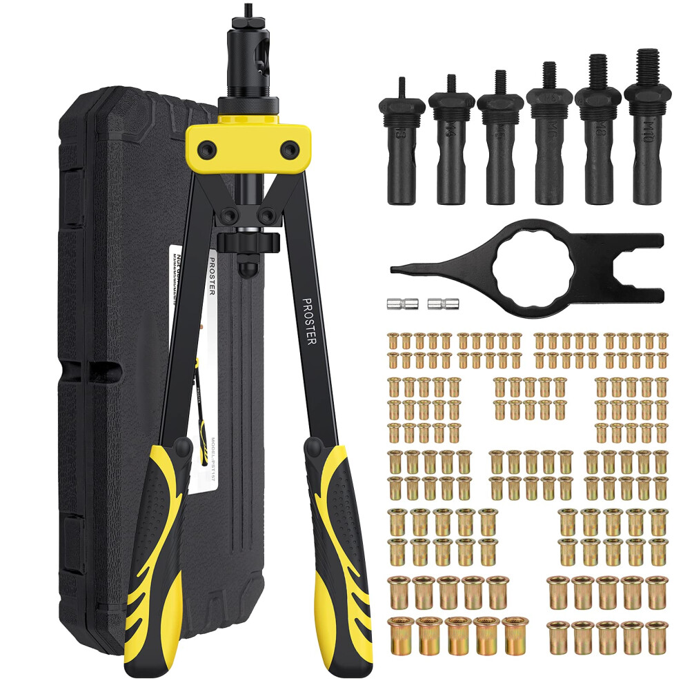 Proster Rivet Nut Gun 14" Rivet Nut Tool With 150Pcs M3 M4 M5 M6 M8 M10 Rivet Nuts 6Pcs Metric Mandrels Heavy Duty Hand Riv Nut Gun Thread Setter Kit 5051217144228