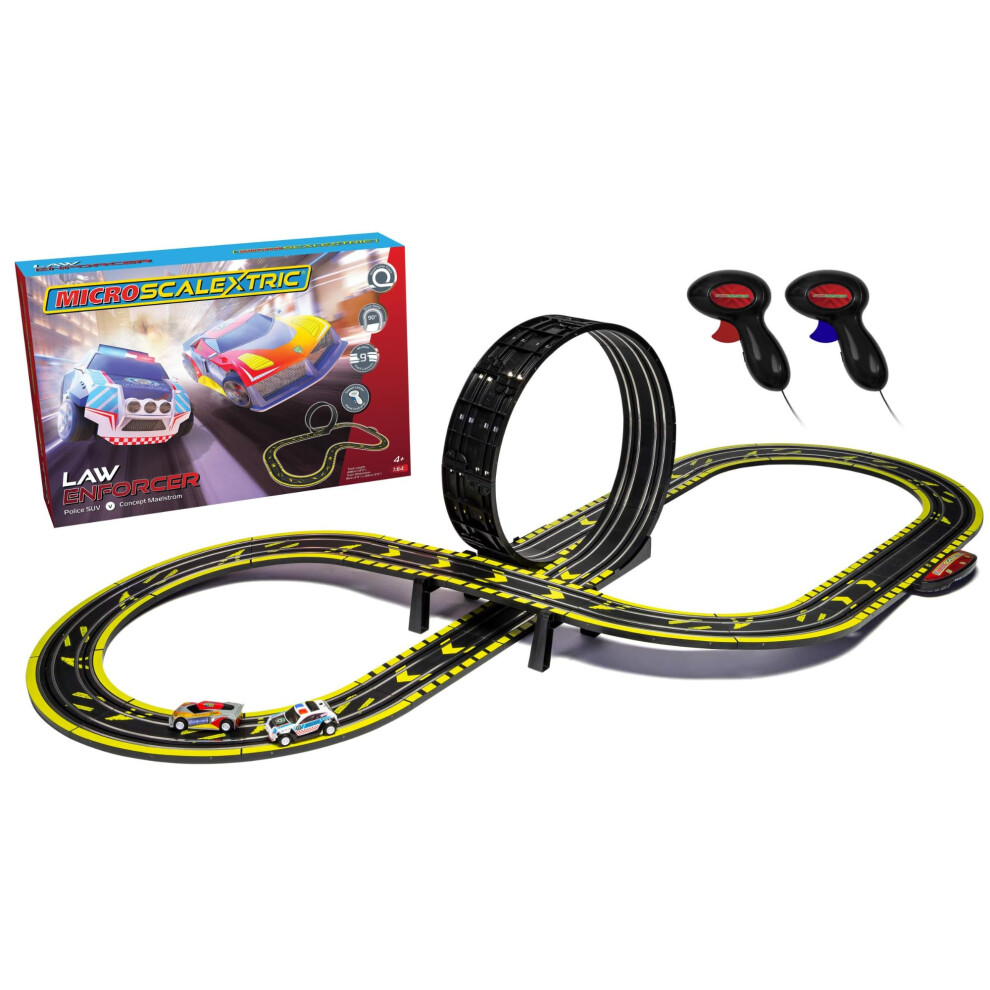 Micro Scalextric Car Race Track Sets for Kids Age 4+ - Law Enforcer Track Builder Construction Set, Mains Powered Electric Car Track, Slot Cars Kids'