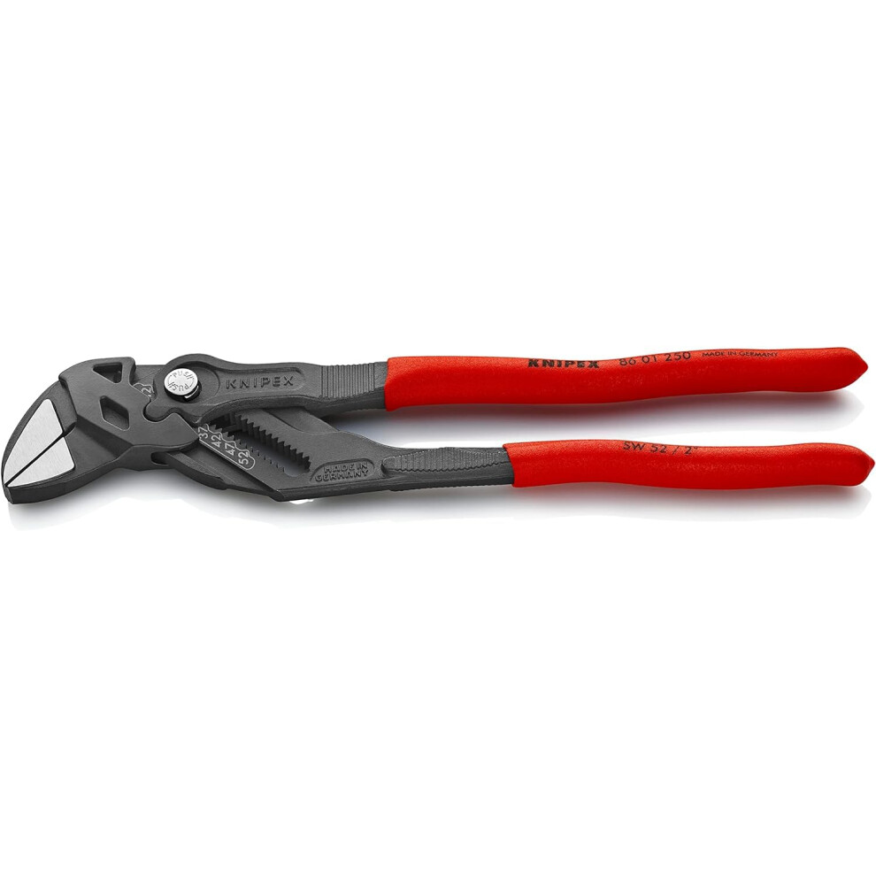 Knipex Pliers Wrench Pliers And A Wrench In A Single Tool Atramentized, With Non-Slip Plastic Coating 250 Mm 86 01 250 Grey
