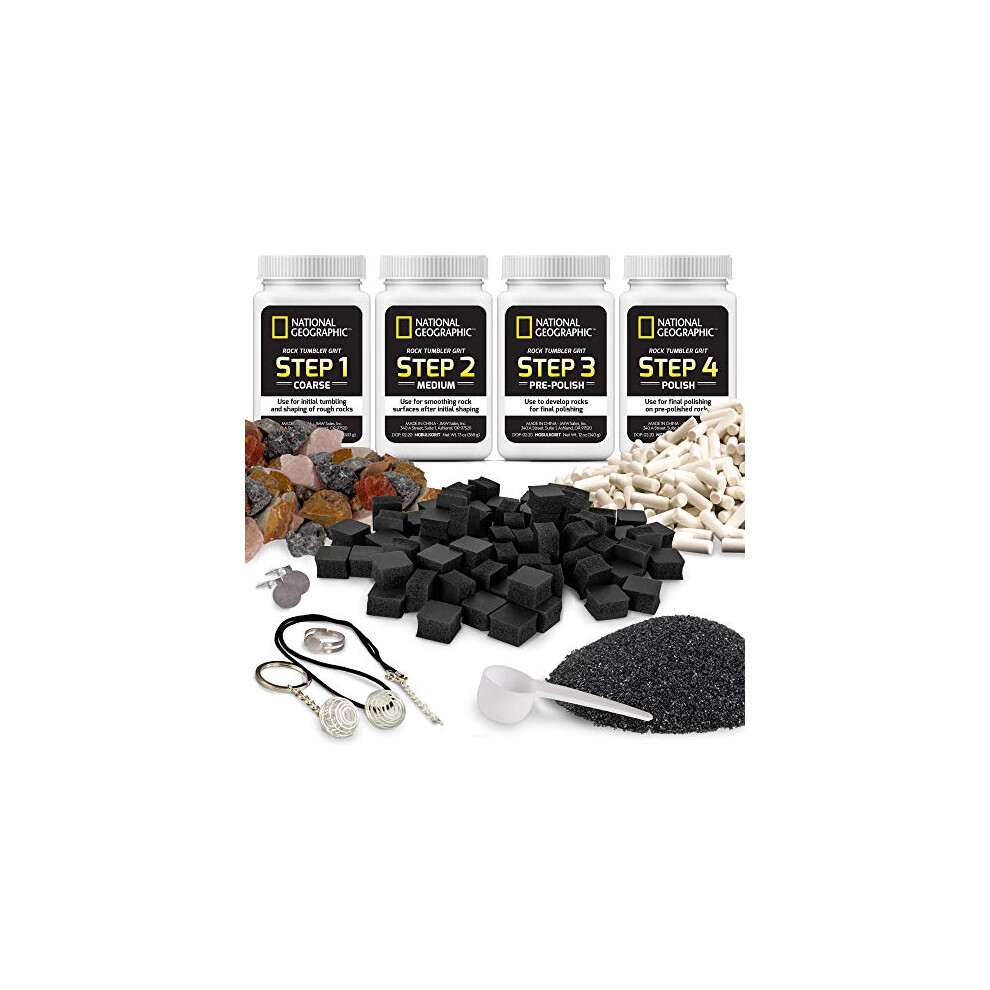 NATIONAL GEOGRAPHIC Rock Tumbler Refill Kit - Rock Tumbling Supplies including Rock Tumbler Grit and Polish Refill, Ceramic Media, GemFoam, 1.36 kg