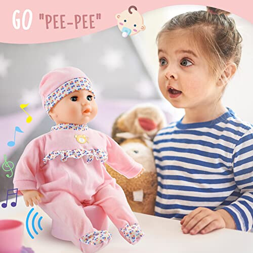 Toy Choi s 16 Baby Doll Pink Crying Talking Soft Baby Dolls for 2 Year Old Girls with Different Sound and Funny Feeding Accessories Preschool Toy