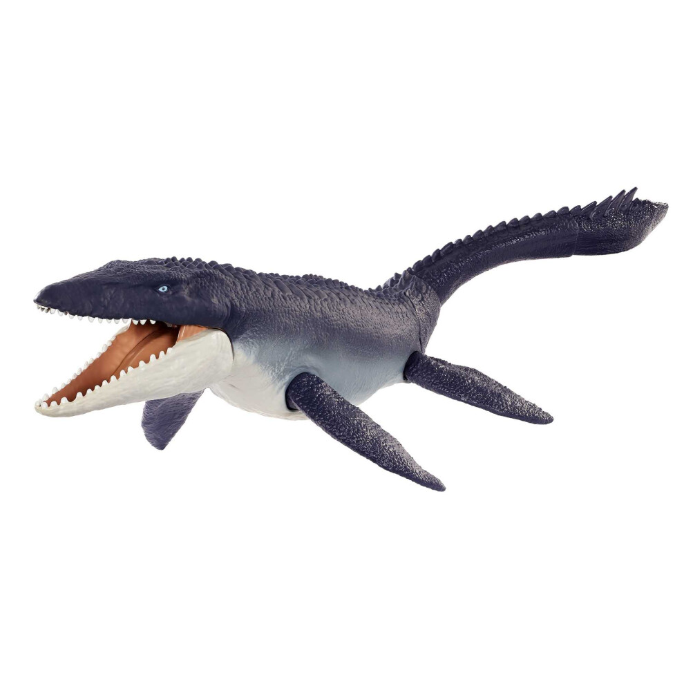 Jurassic World Dominion Ocean Protector Mosasaurus Dinosaur Action Figure from 1 Pound of Recycled Plastic, Movable Joints, Toy Gift with Physical and