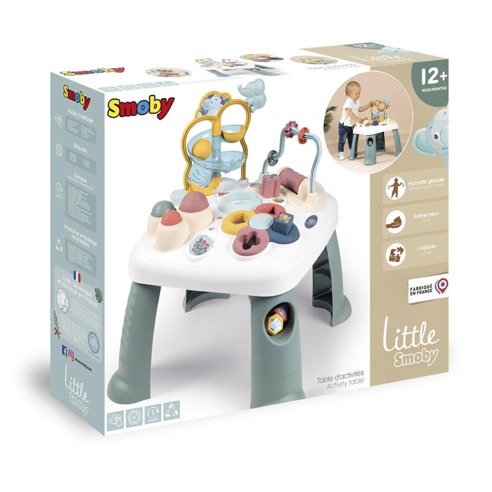 Smoby - Little Activity Table ? Floor Play Tray to Standing Play Table ? This Toy Grows with Your Child; Includes Shape Sorter, Bead Maze, Ball Tunnel