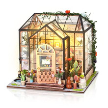 Cuteefun Miniature DIY Dolls House Kit, 1:24 Miniature Greenhouse Craft Kit for Adults, LED Warm Light, Handmade Crafts for Adults Birthday