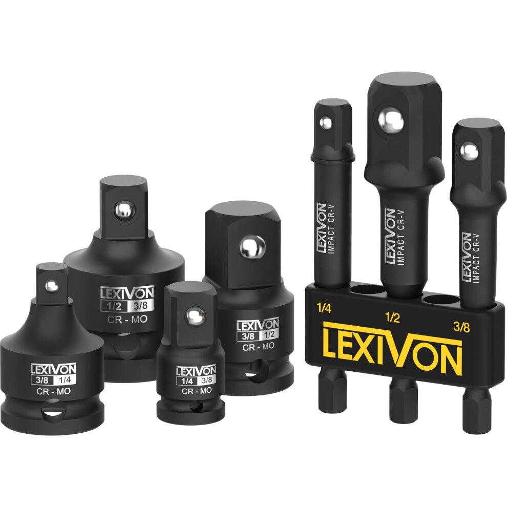 Lexivon Impact Socket Adapter Combo Kit, 7-Piece Increaser, Reducer & Extension Set | 1/4"-3/8"-1/2" Impact Driver Conversions, Active Rust Protection 5051217146727
