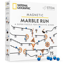 NATIONAL GEOGRAPHIC Magnetic Marble Run - 75-Piece STEM Building Set for Kids & Adults with Magnetic Track & Trick Pieces & Marbles for Building A