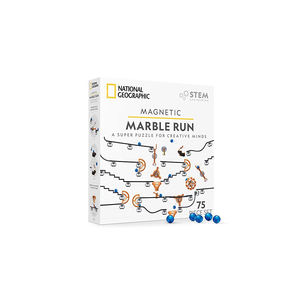 National Geographic Magnetic Marble Run - 75-Piece Stem Building Set For Kids & Adults With Magnetic Track & Trick Pieces & Marbles For Building A