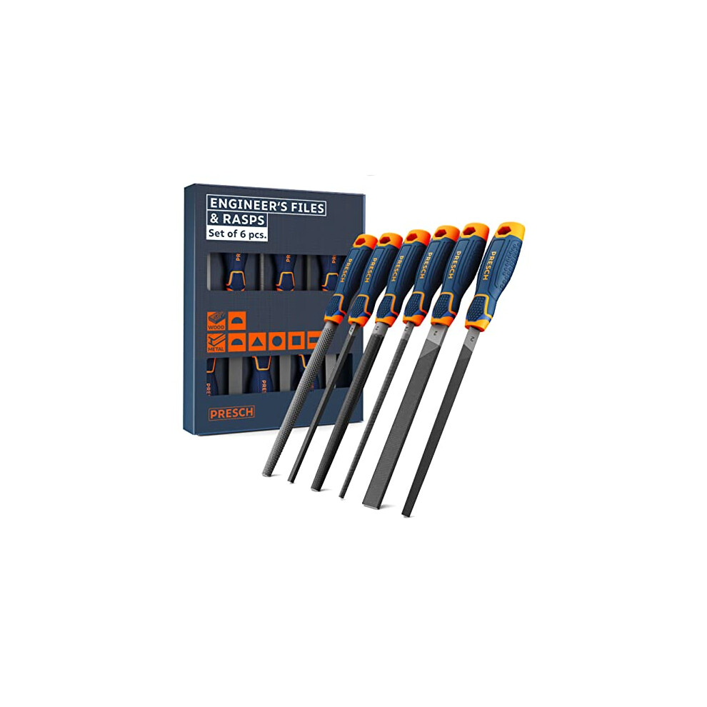 Presch File Set Metal And Wood 6 Pcs. - Professional File Set Incl. Half-Round Rasp, Flat Stump File, Half-Round File, Round File, Triangular File And 5051217144822