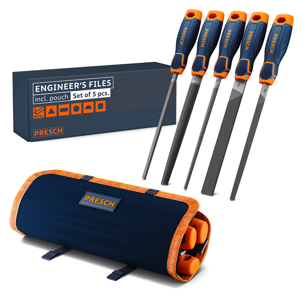Presch File Set 5 Pcs With Bag - High Quality Metal File Set Incl. Flat File, Half Round File, Round File, Triangular File And Square File - 5051217144051