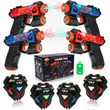 VATOS Laser Tag Guns Set,Infrared Mini Laser Tag for Kids with Badges 4 Pack,Laser Tag Game 4 Players Indoor Outdoor,Laser Tag Blaster,Group Activity