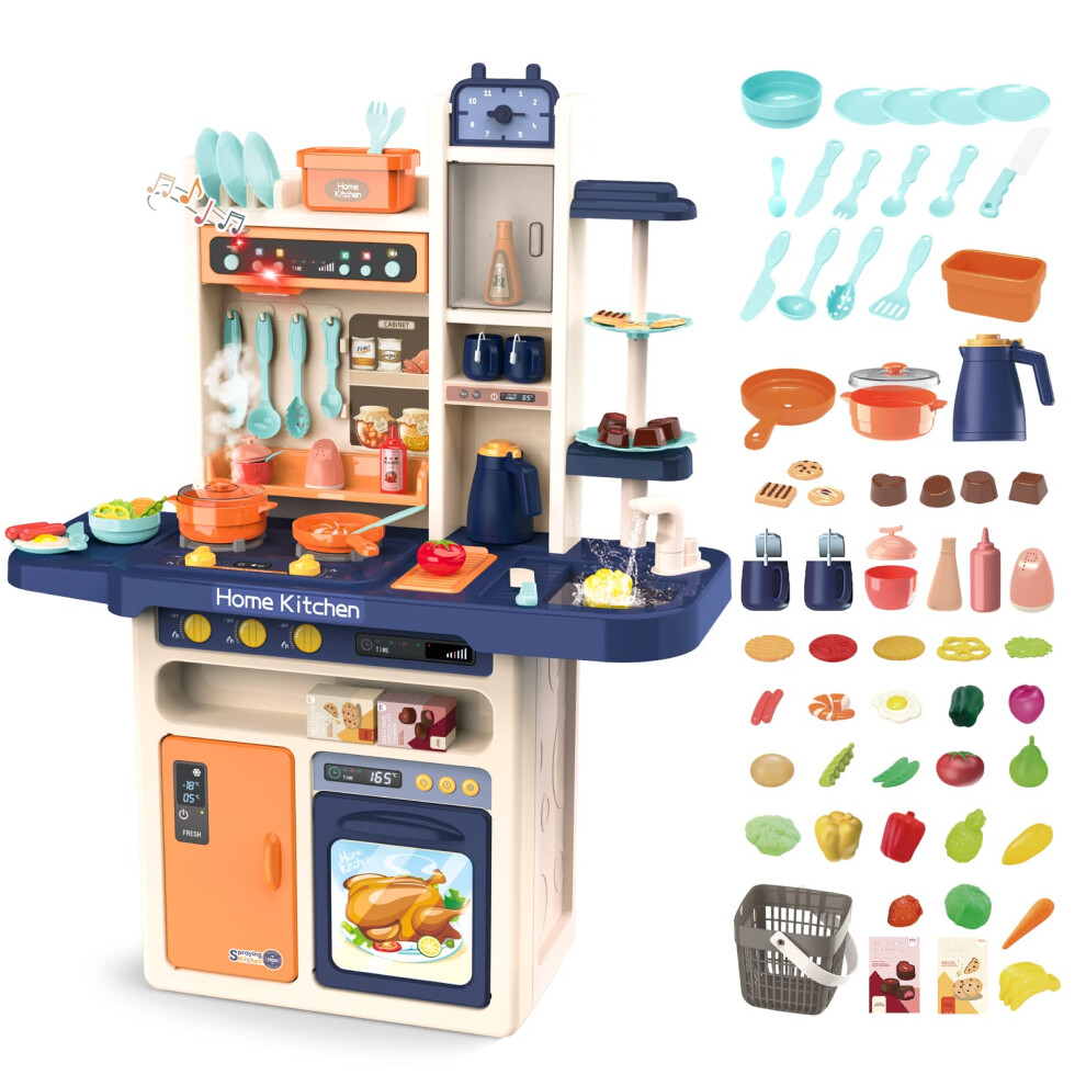 Deao Toys Deao Kitchen Playset Toy With Realistic Lights & Sounds, Kids Play Kitchen Set With Simulation Of Spray Features, Pretend Role Play Toys With Lots Of