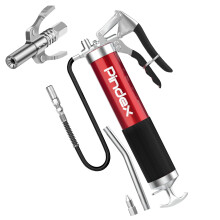 Pindex Heavy Duty Grease Gun Set with G Coupler Quick Release Lock, Manual Pistol Grip Grease Gun Tool with Fittings Ends Nozzle Hose for 400g
