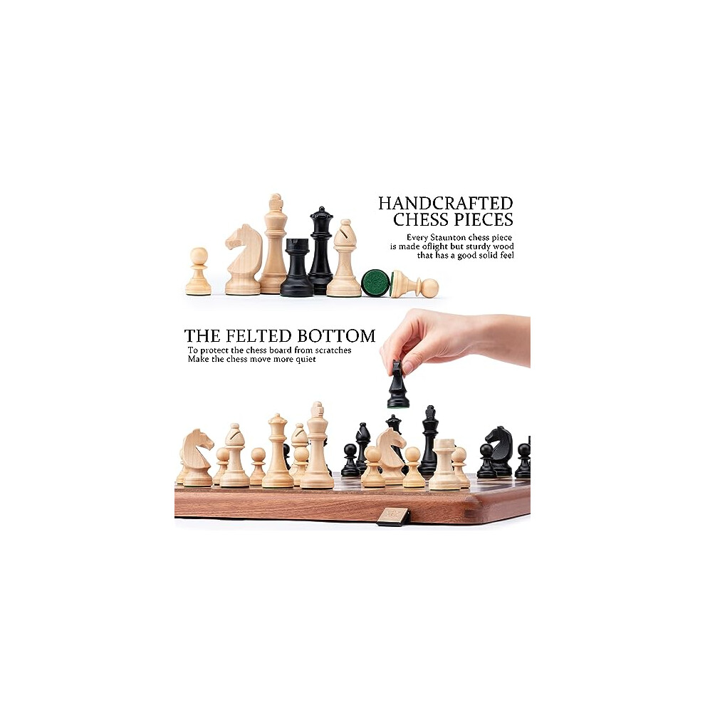 a-a-15-inch-wooden-folding-chess-set-w--3-inch-king-height-staunton-chess-pieces---2-extra-queens---natural-mahogany-wood