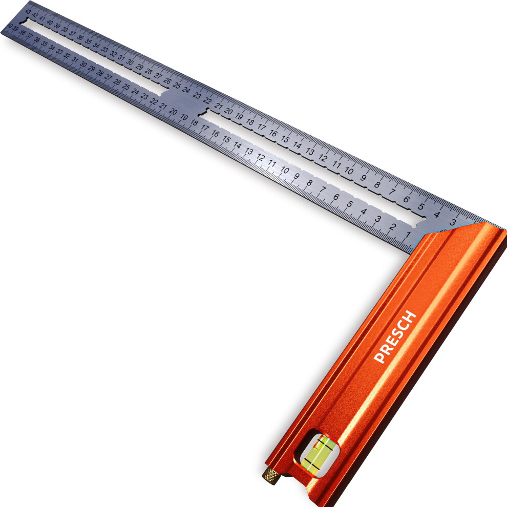 Presch Try Square 400 Mm | Large | Includes Rust-Free Marking Gauge (40Cm), Level Bubble & Marking Pin | 90? & 45? | Carpenters Square, Precision 5051217142965