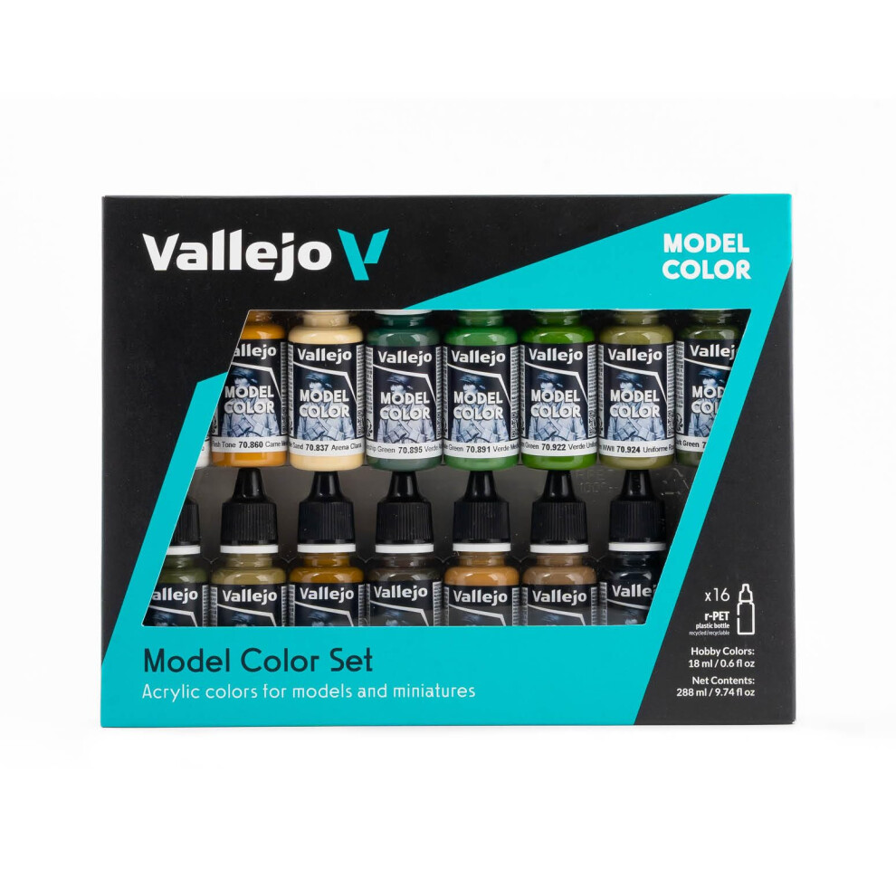 Vallejo 70109 Model Color WWII Allies Acrylic Paint Set - Assorted Colours (Pack of 16) X17ml