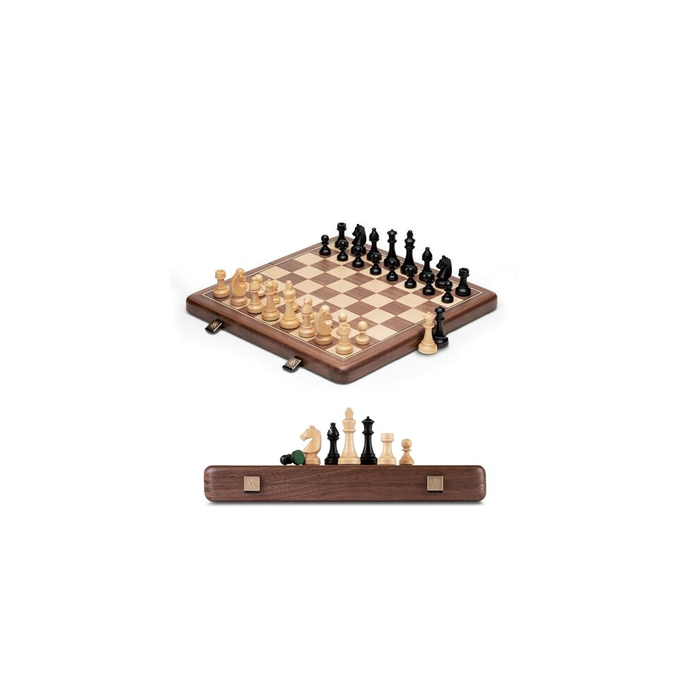 a-a-15-inch-wooden-folding-chess-set-w--3-inch-king-height-staunton-chess-pieces---2-extra-queens---natural-walnut-wood